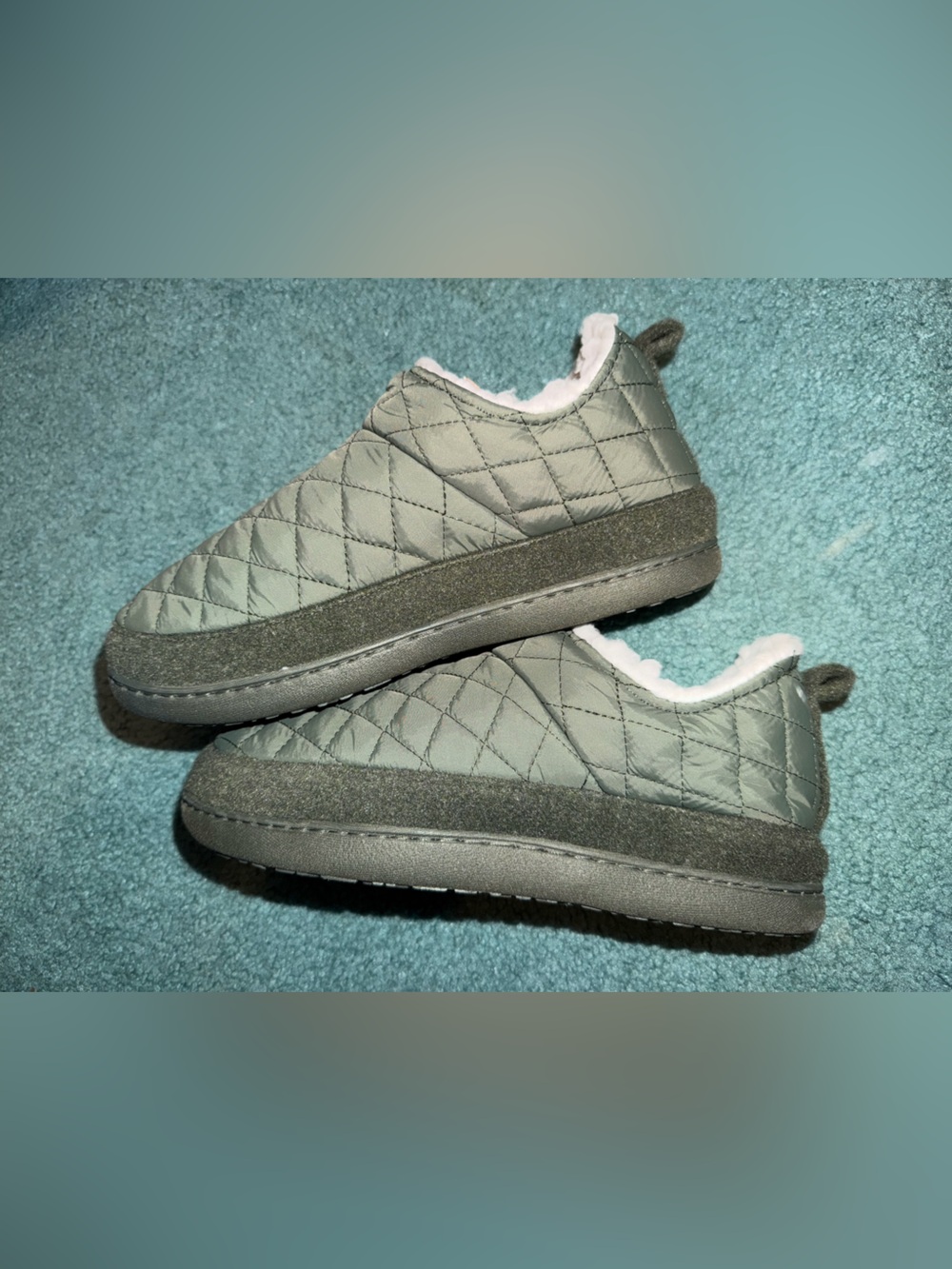 Quilted Olive Green Women's Slip-On Faux Fur Lined Slippers!